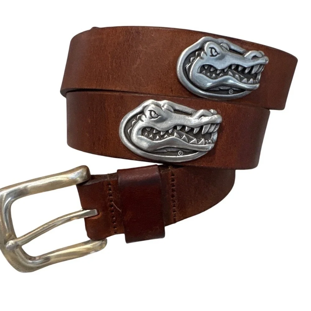 Men's Florida Gators Collegiate Leather Concho Belt iconic alligator‎ logo 36